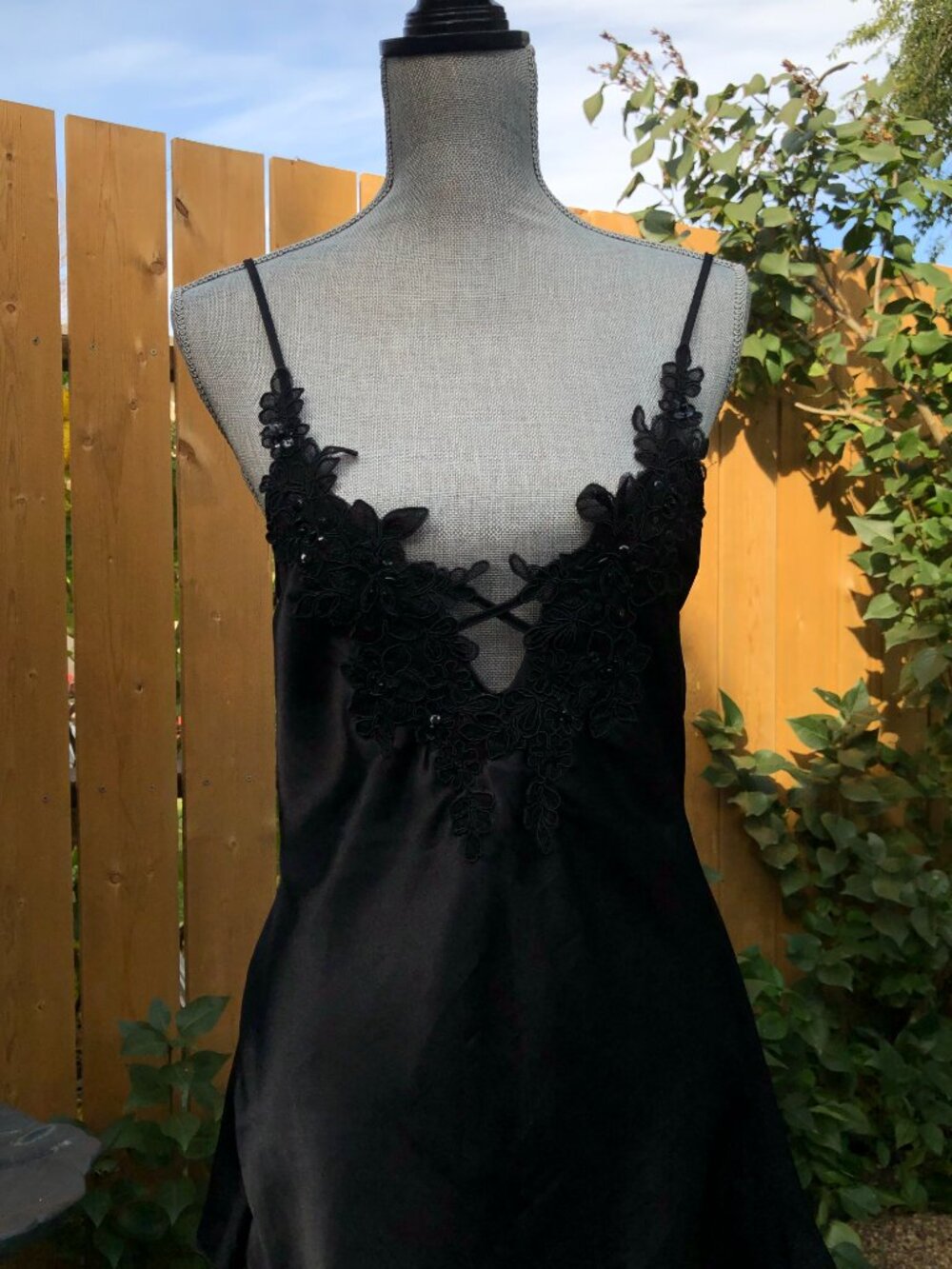 90s Y2K Shirley of Hollywood Lace-Trim Satin V-Neck Chemise Mini Slip Dress